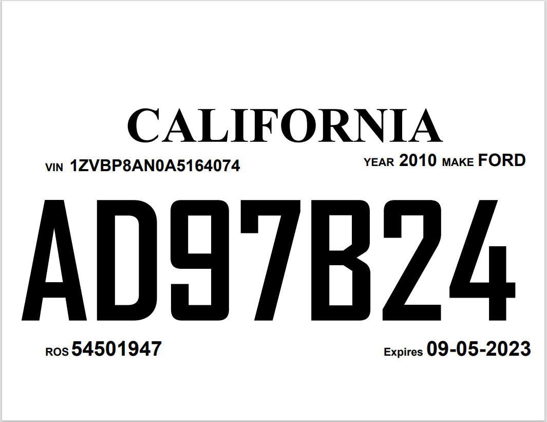 california temporary license plate
